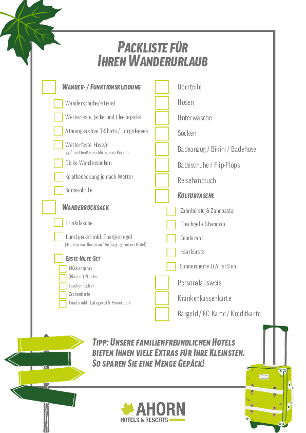 Packliste für Ihren Wanderurlaub AHORN Hotels & Resorts