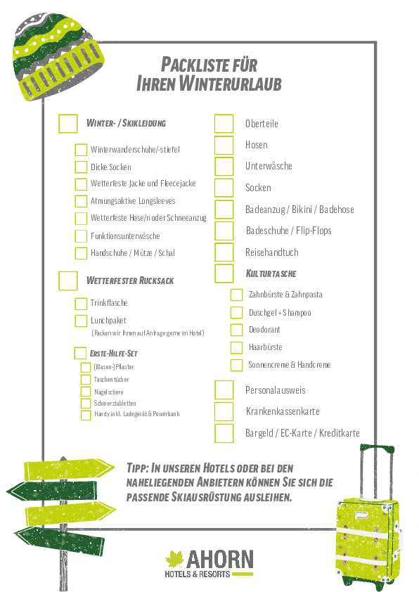 Packliste für Ihren Winterurlaub AHORN Hotels & Resorts