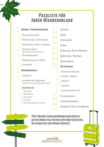 AHORN-Packliste