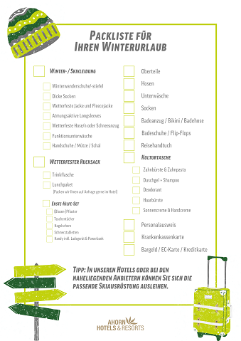 AHORN-Packliste für Ihren Winterurlaub